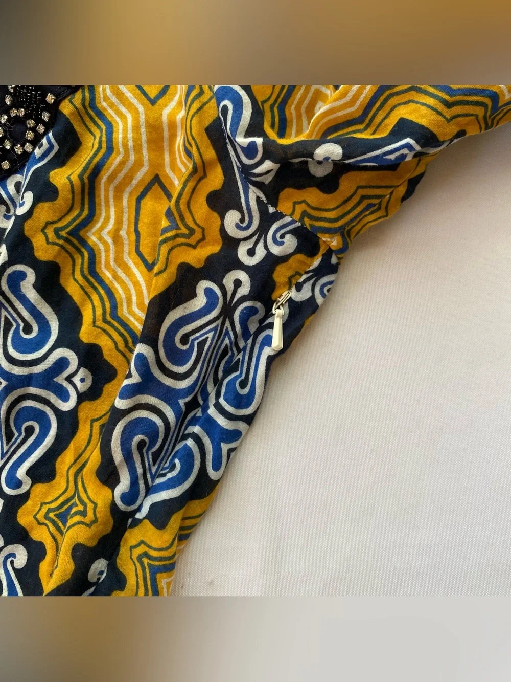 Tory Burch Odie Yellow/ Blue/ White Embellished Tunic Blouse Medium Resort Wear